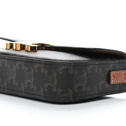 Celine Canvas Calfskin Triomphe Shoulder Bag Tan 7 of 9