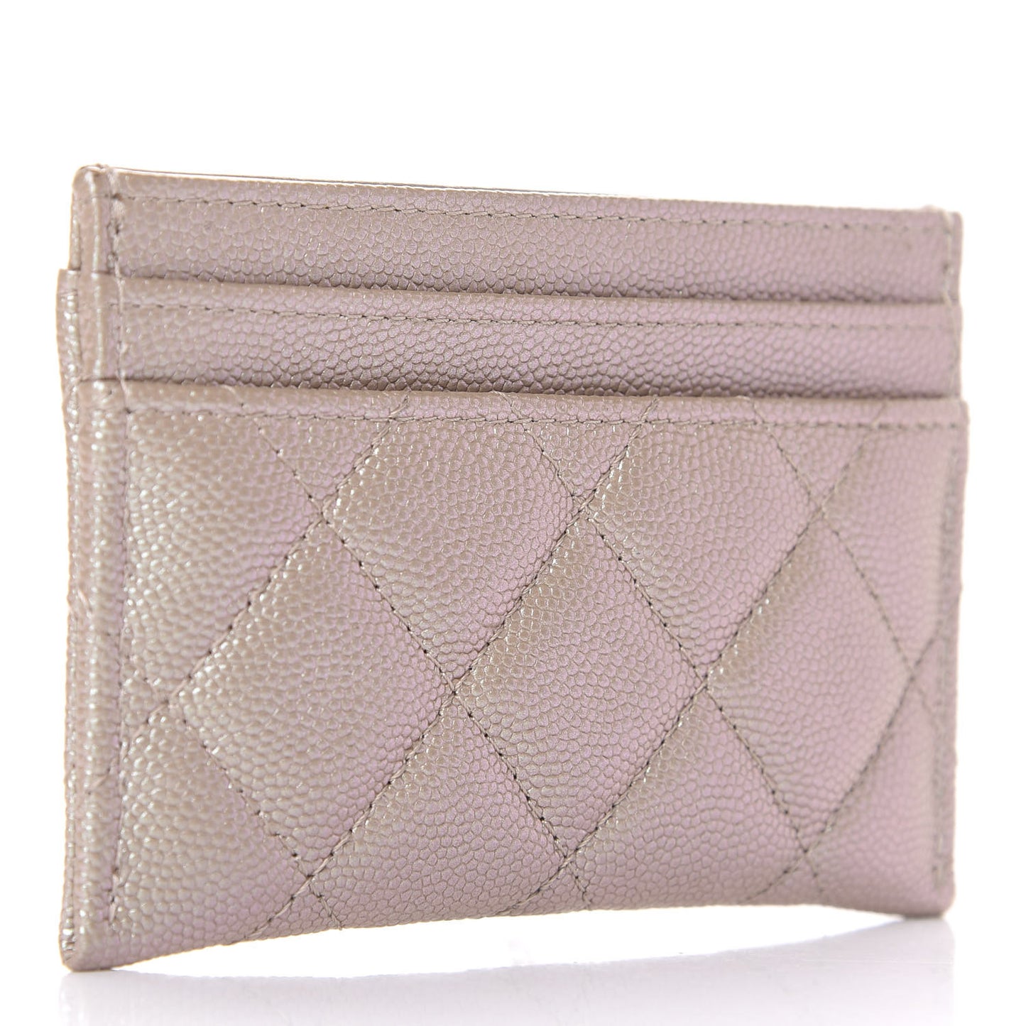 Iridescent Caviar Quilted Card Holder Beige