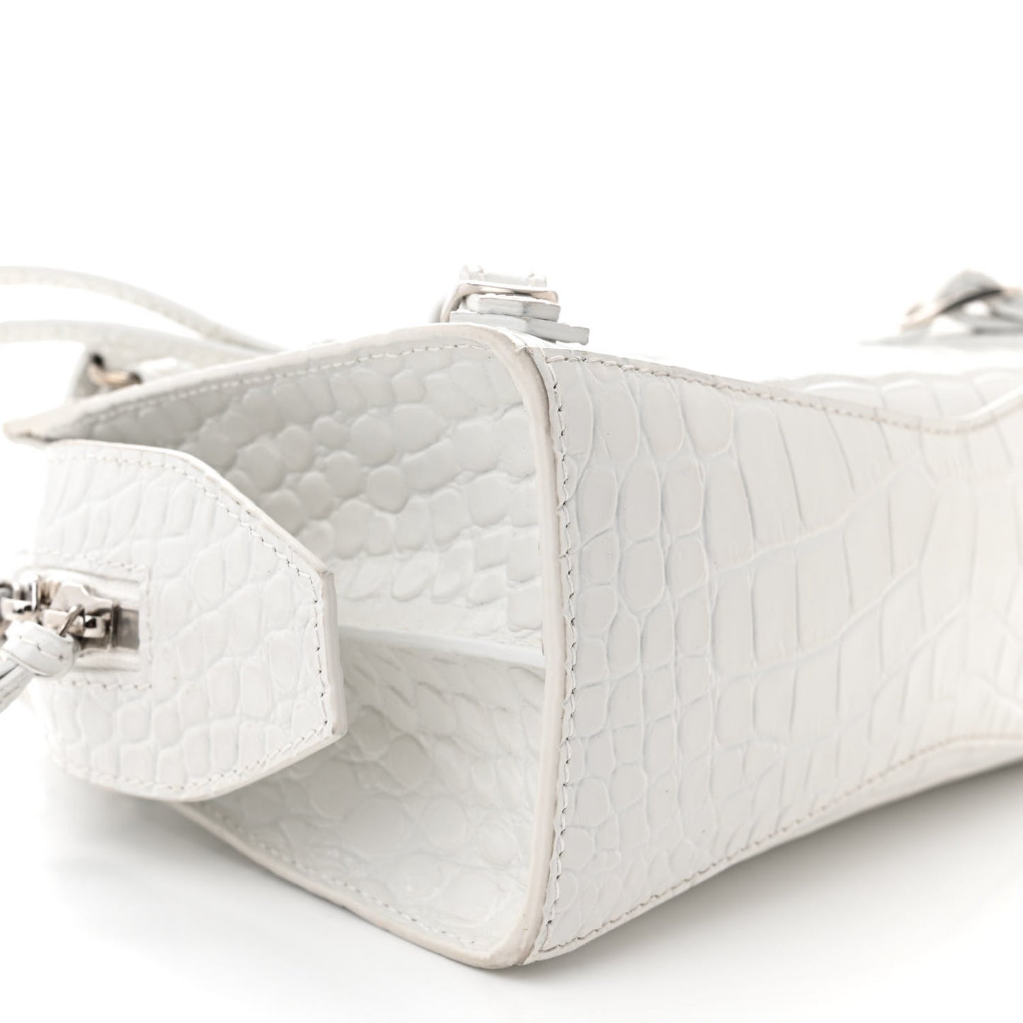 Semi Shiny Calfskin Crocodile Embossed Neo Classic Silver Hardware Mini City White