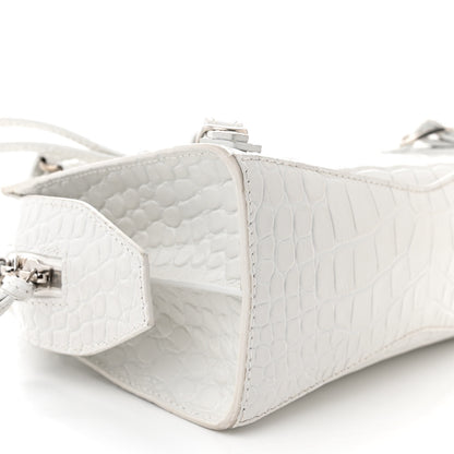 Balenciaga Semi Shiny Calfskin Crocodile Embossed Neo Classic Silver Hardware Mini City White 8 of 11