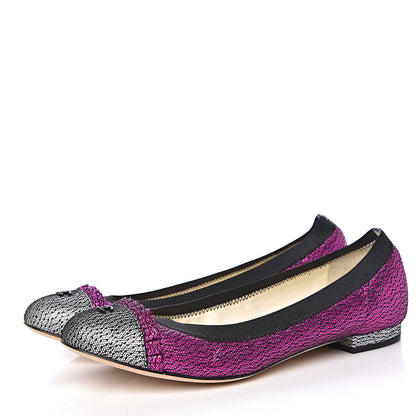 Chanel Metallic Lace Cap Toe Ballerina Flats 38 Fuchsia 3 of 9