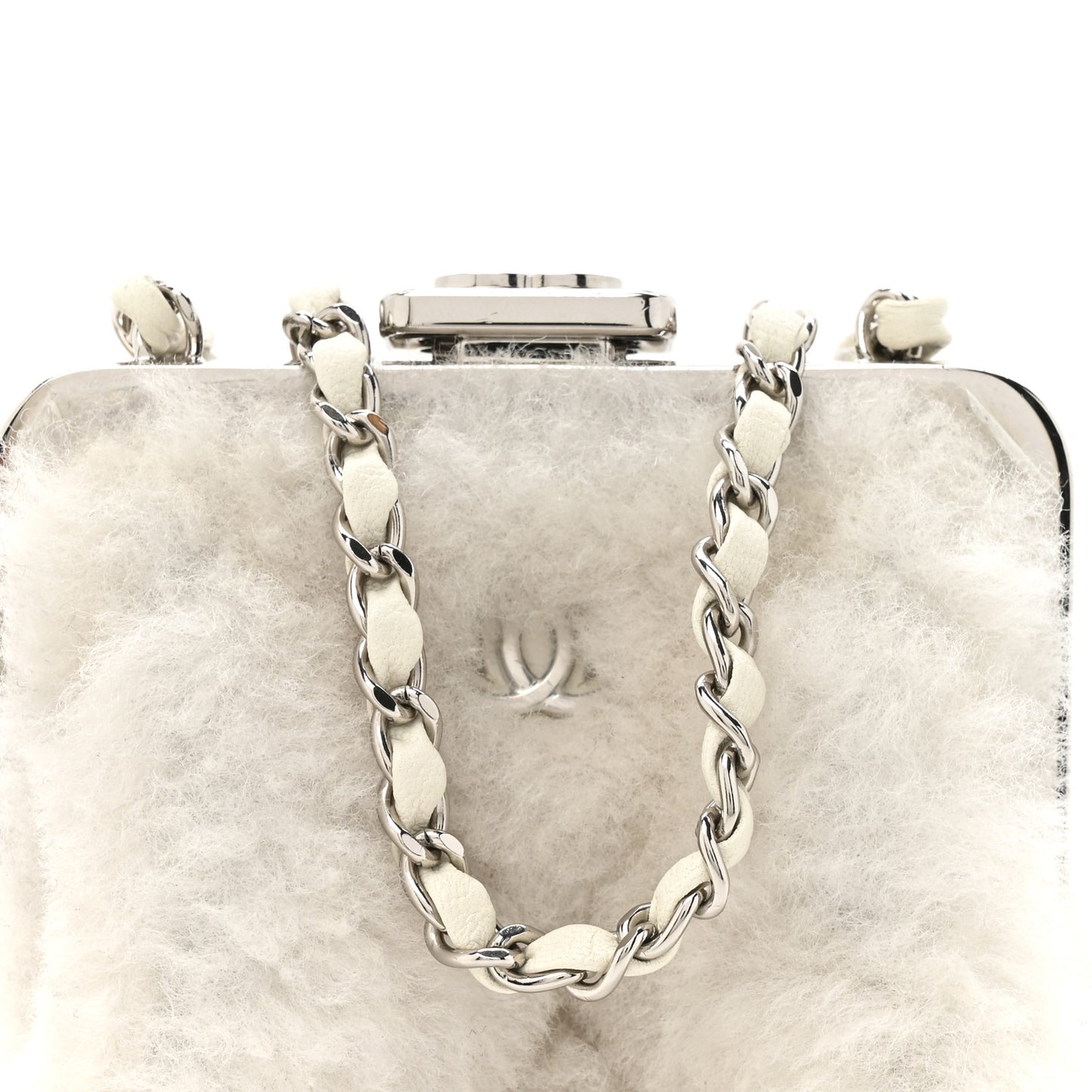 Shearling Sheepskin Lambskin Quilted Clutch With Chain White
