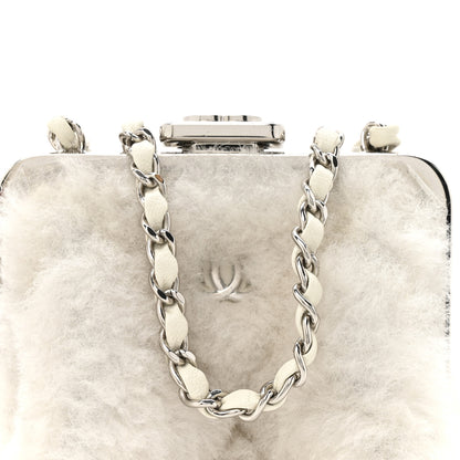 Chanel Shearling Sheepskin Lambskin Quilted Clutch With Chain White 8 of 11