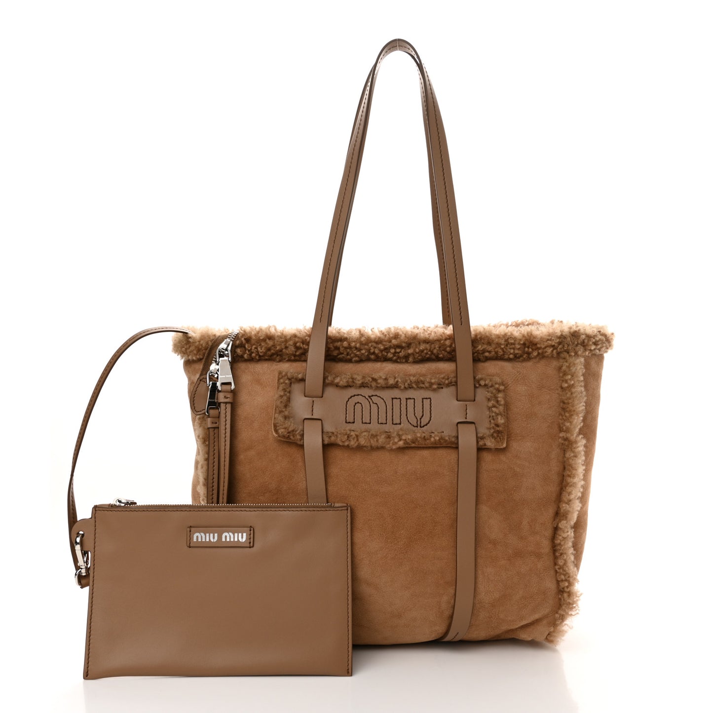 Shearling Suede Shopping Tote Caramel