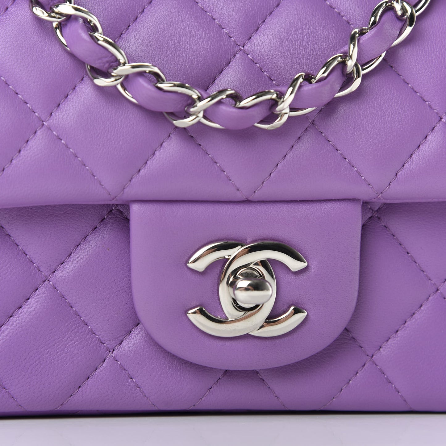 Lambskin Quilted Mini Rectangular Flap Purple