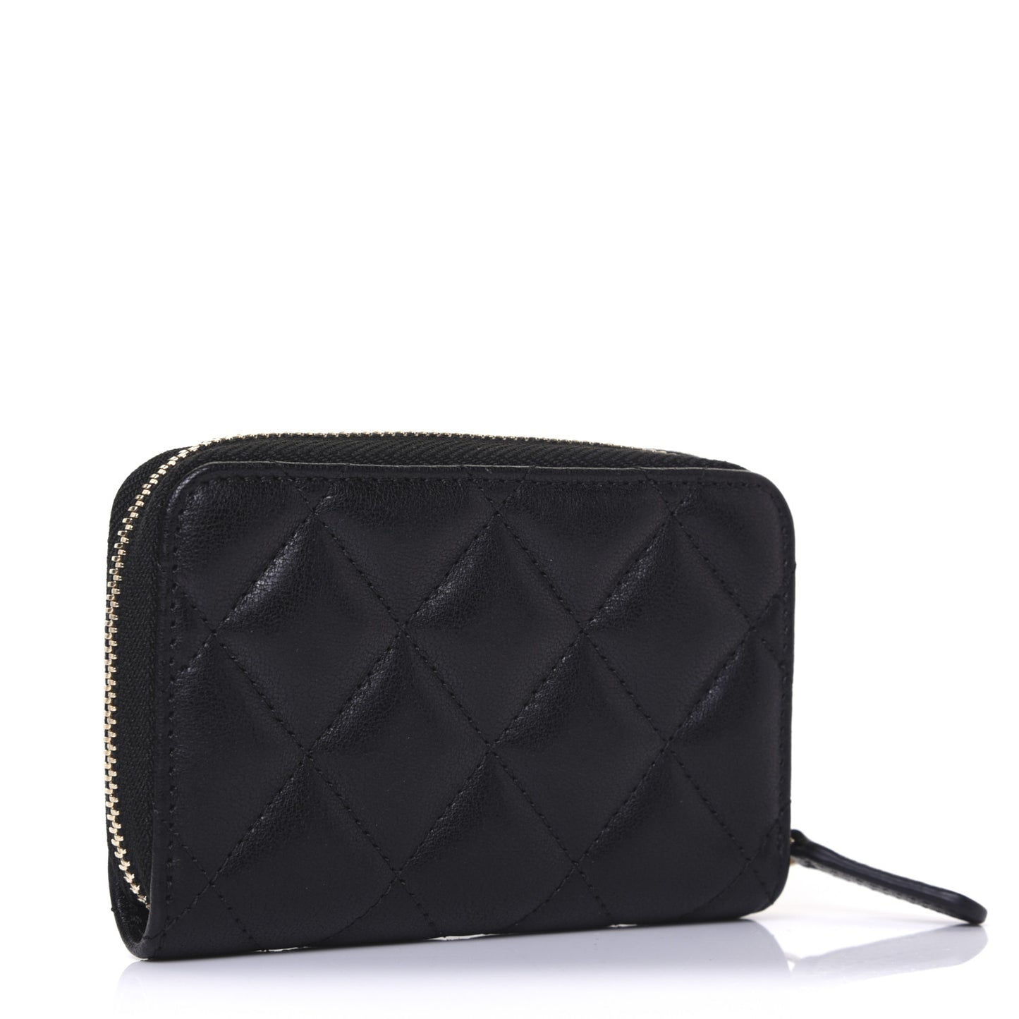 Goatskin Quilted Chanel 19 Zip Around Coin Purse Wallet Black