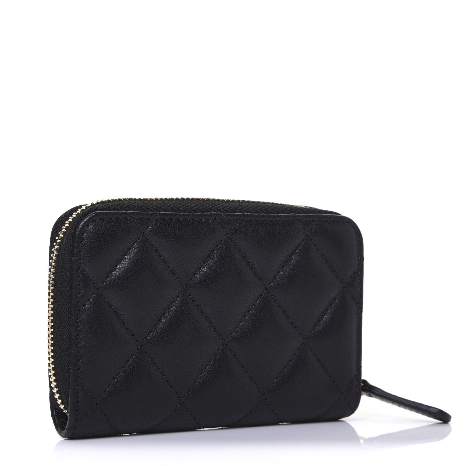 Chanel Goatskin Quilted Chanel 19 Zip Around Coin Purse Wallet Black 3 of 12