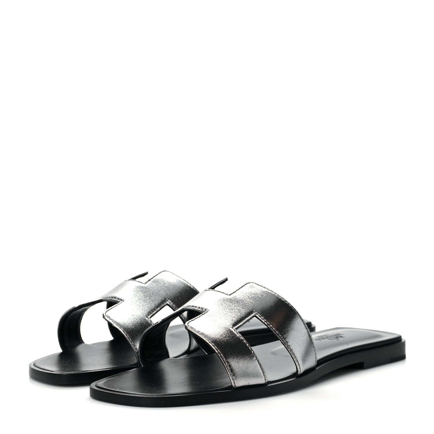 Hermes Metallic Nappa Oran Sandals 38 Gris Argente 3 of 9