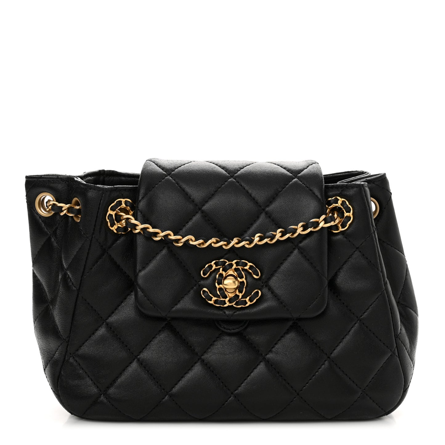 Lambskin Quilted Braided CC Accordion Flap Bag Black
