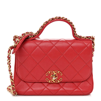 Chanel Lambskin Quilted Small Chain Infinity Top Handle Flap Dark Red 1 of 11