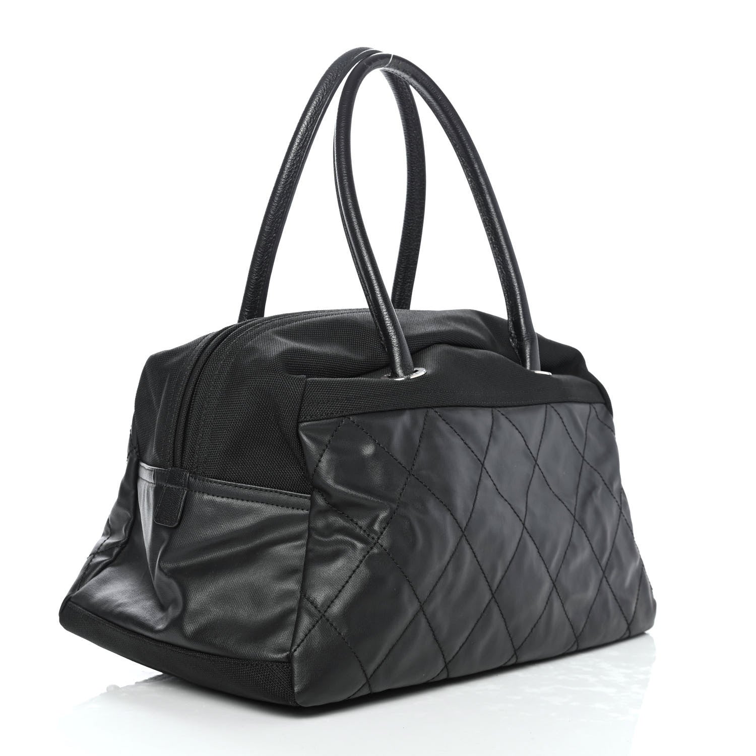Chanel Coated Canvas Quilted Paris Biarritz Bowler Black 2 of 4