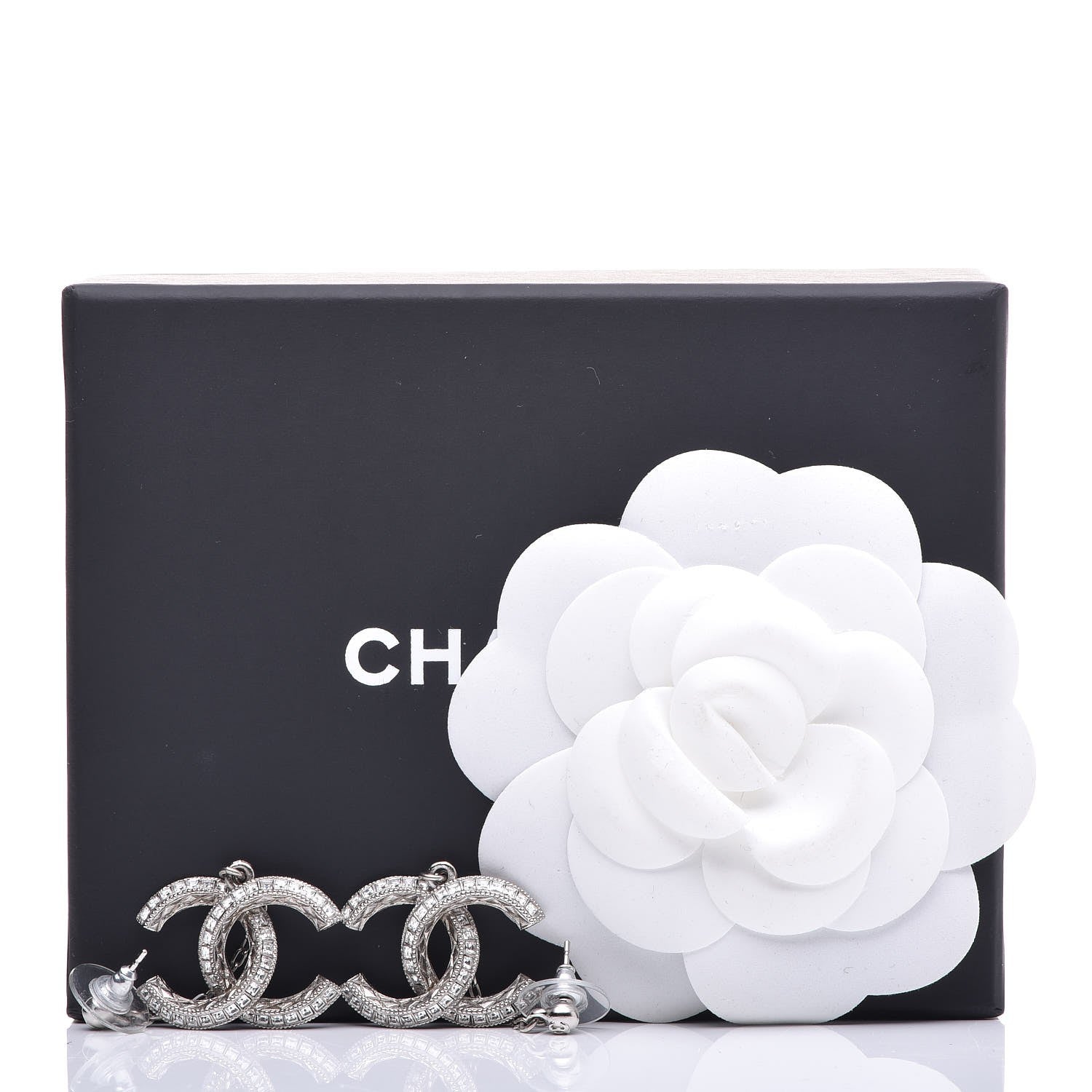 Chanel Baguette Crystal CC Dangle Earrings Silver 5 of 5