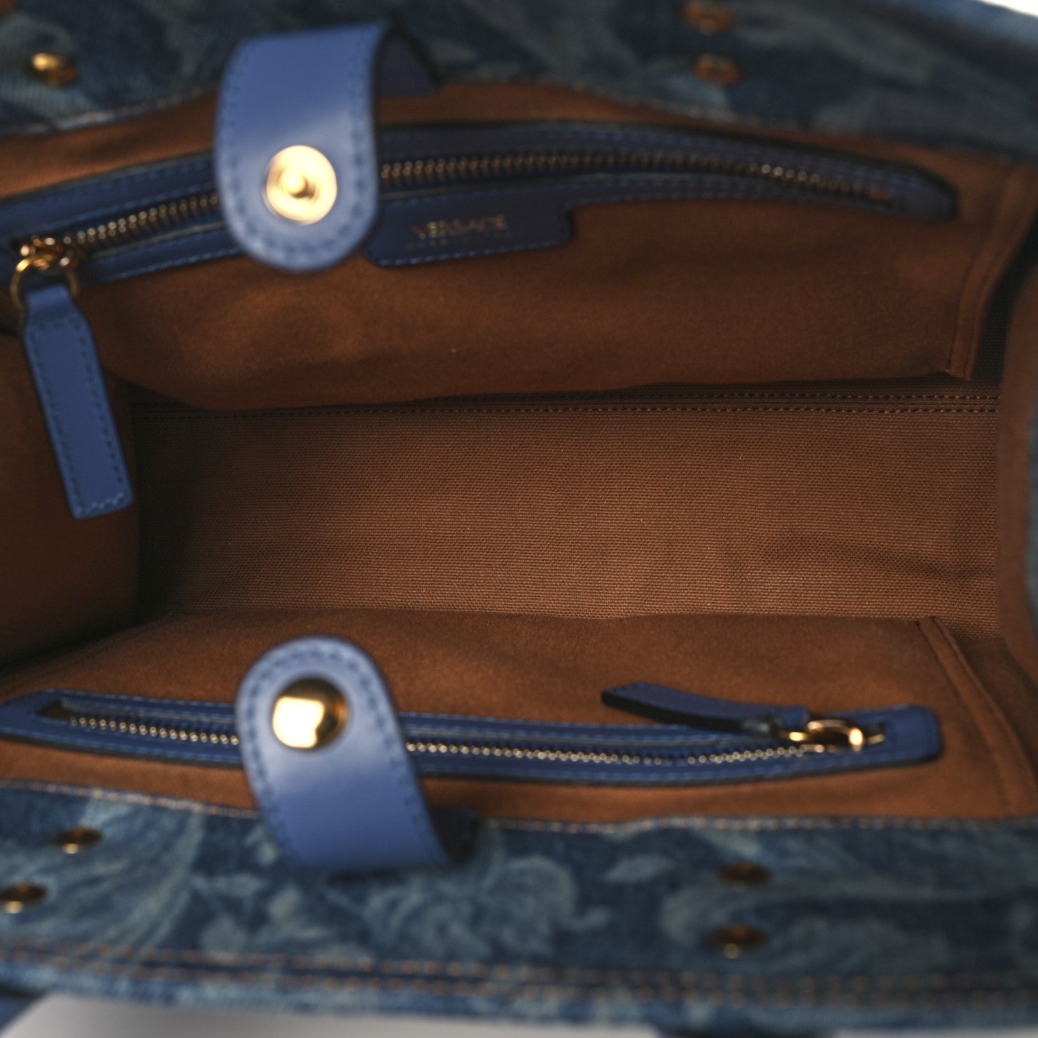 Versace Denim Calfskin Barocco La Medusa Small Tote Bag Blue 5 of 9