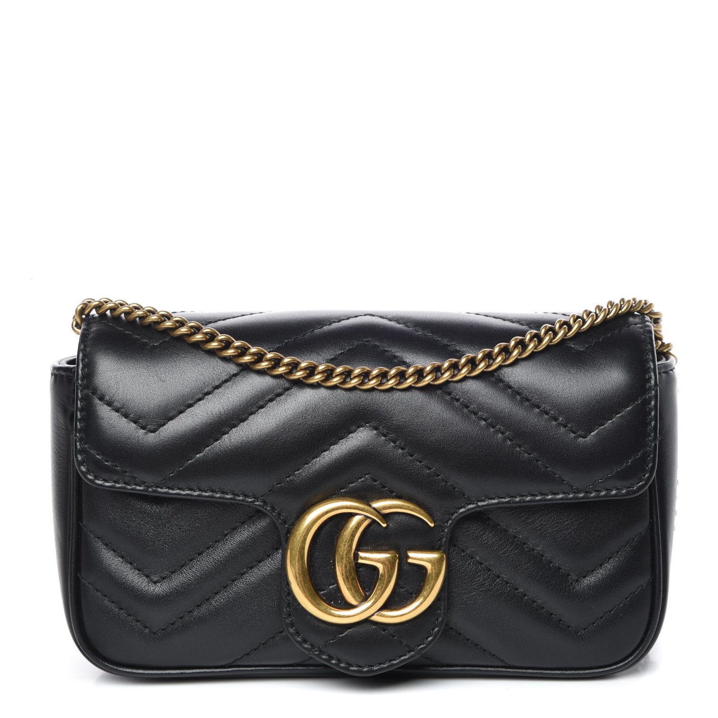 Calfskin Matelasse Super Mini GG Marmont Shoulder Bag Black