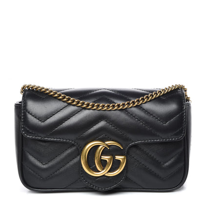 Gucci Calfskin Matelasse Super Mini GG Marmont Shoulder Bag Black 1 of 9