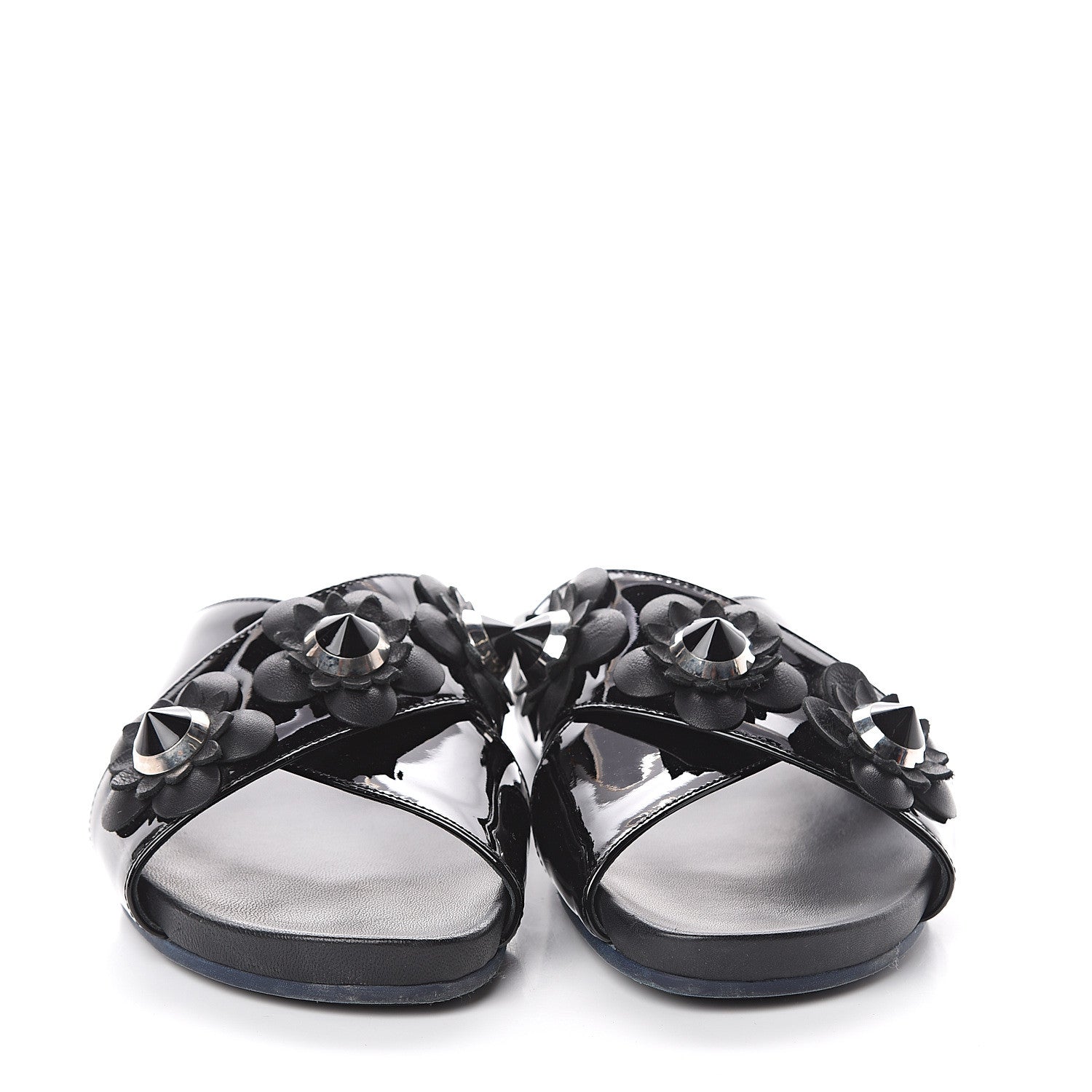 Fendi Patent Flowerland Slide Sandals 37.5 Black 2 of 7