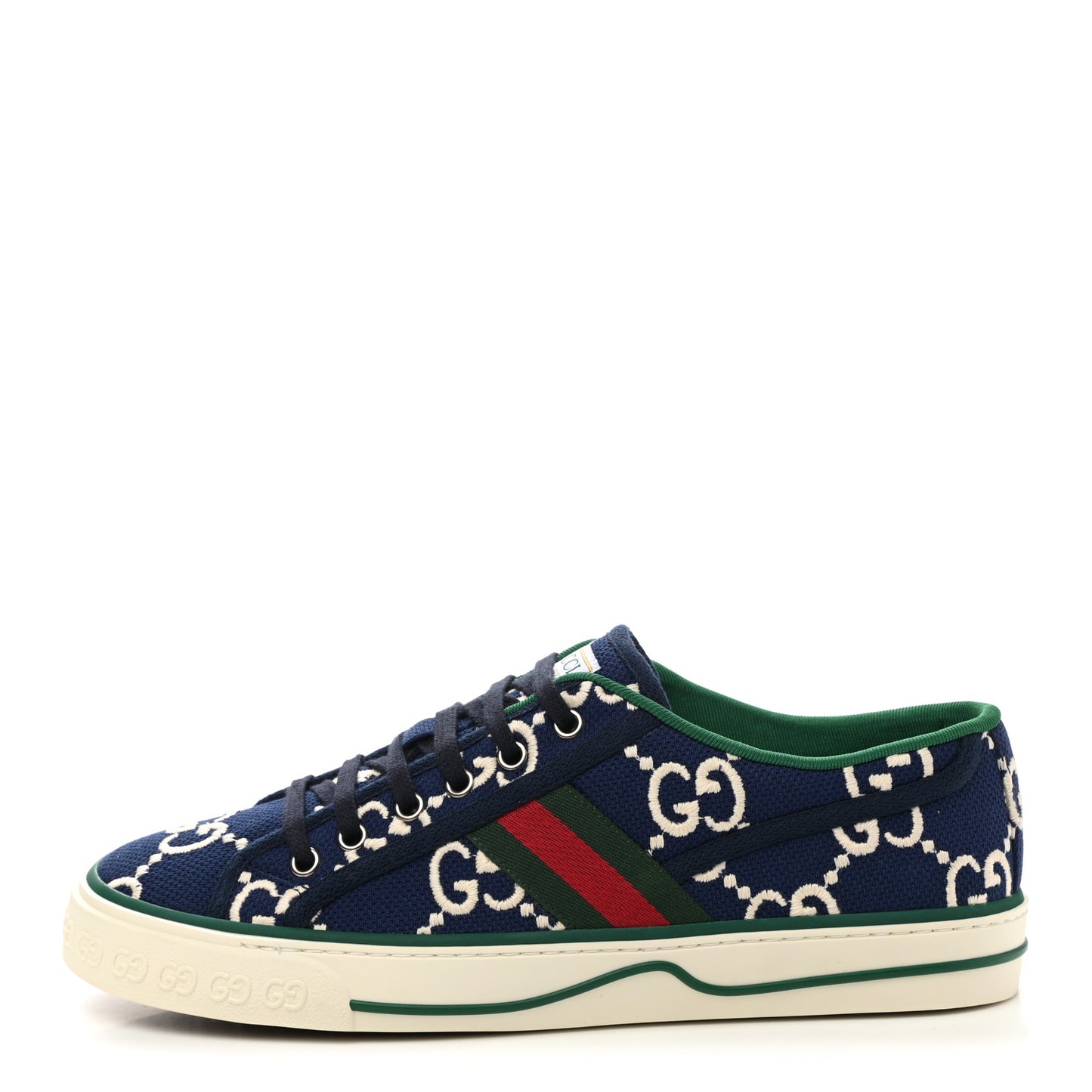 Cotton GG Monogram Web Mens 1977 Tennis Sneakers 7 Ink Ivory Blue