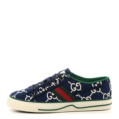Gucci Cotton GG Monogram Web Mens 1977 Tennis Sneakers 7 Ink Ivory Blue 1 of 9