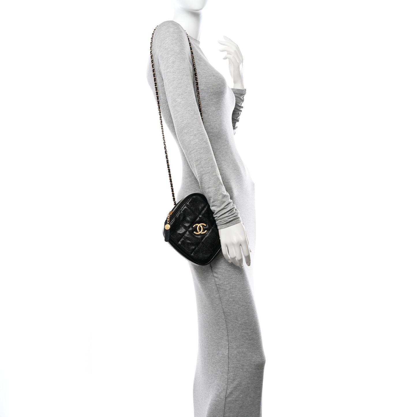 Caviar Quilted Diamond Clutch With Chain Black