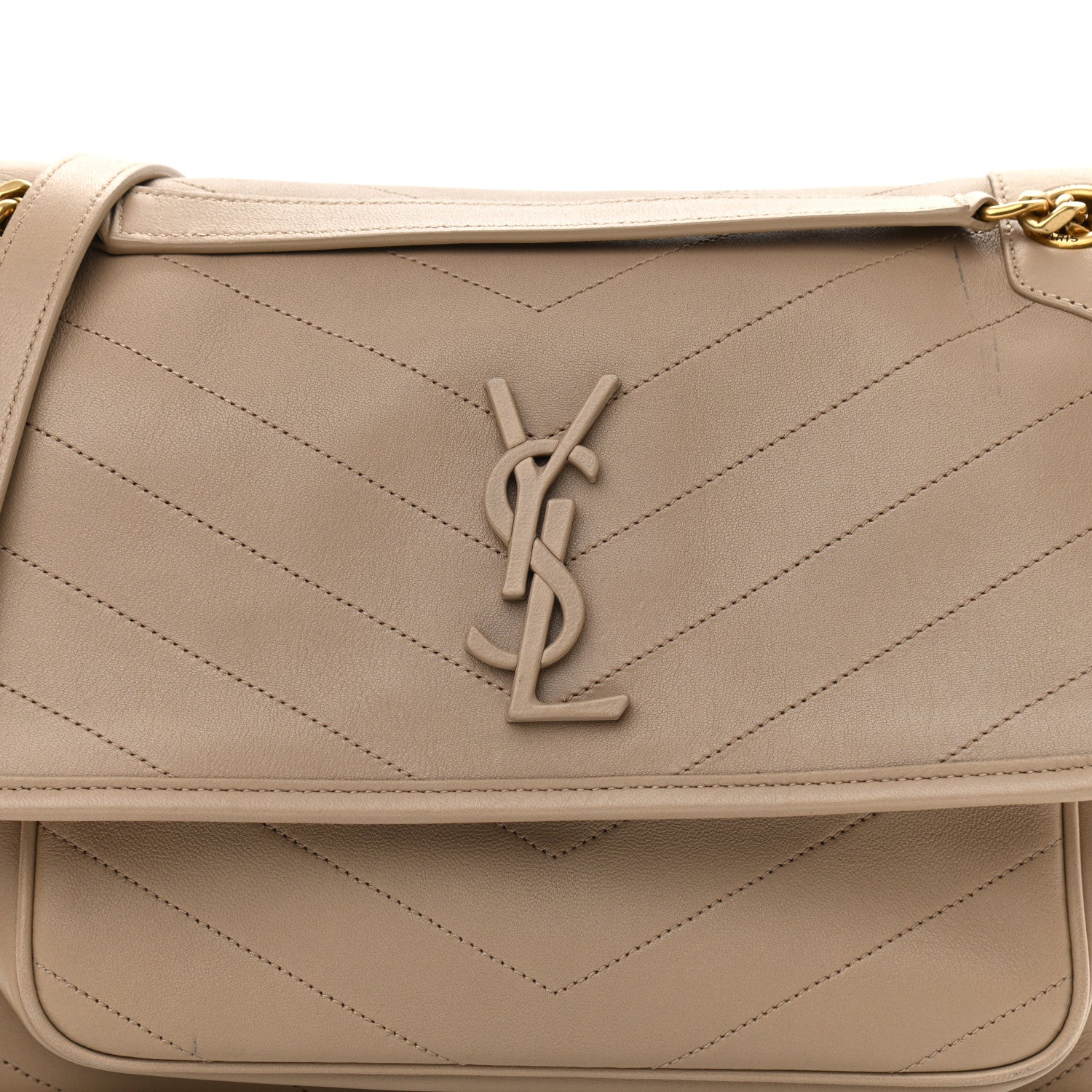Saint Laurent Lambskin Matelasse Monogram Medium Niki Chain Satchel Dark Beige 8 of 11