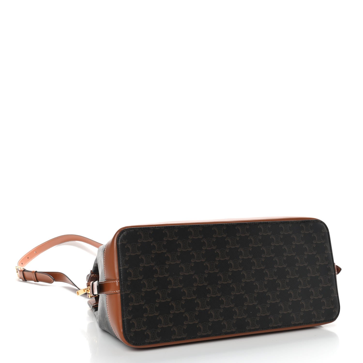 Celine Triomphe Canvas Calfskin Cabas De France Handbag Tan 4 of 9