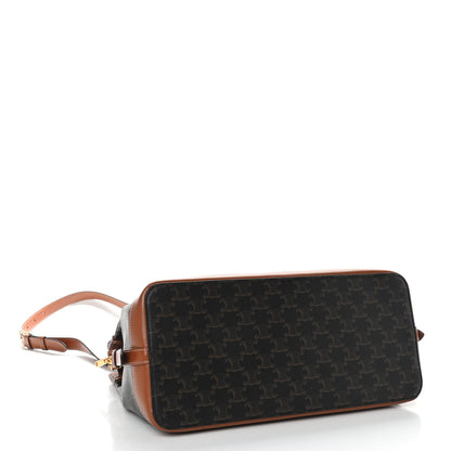 Celine Triomphe Canvas Calfskin Cabas De France Handbag Tan 4 of 9