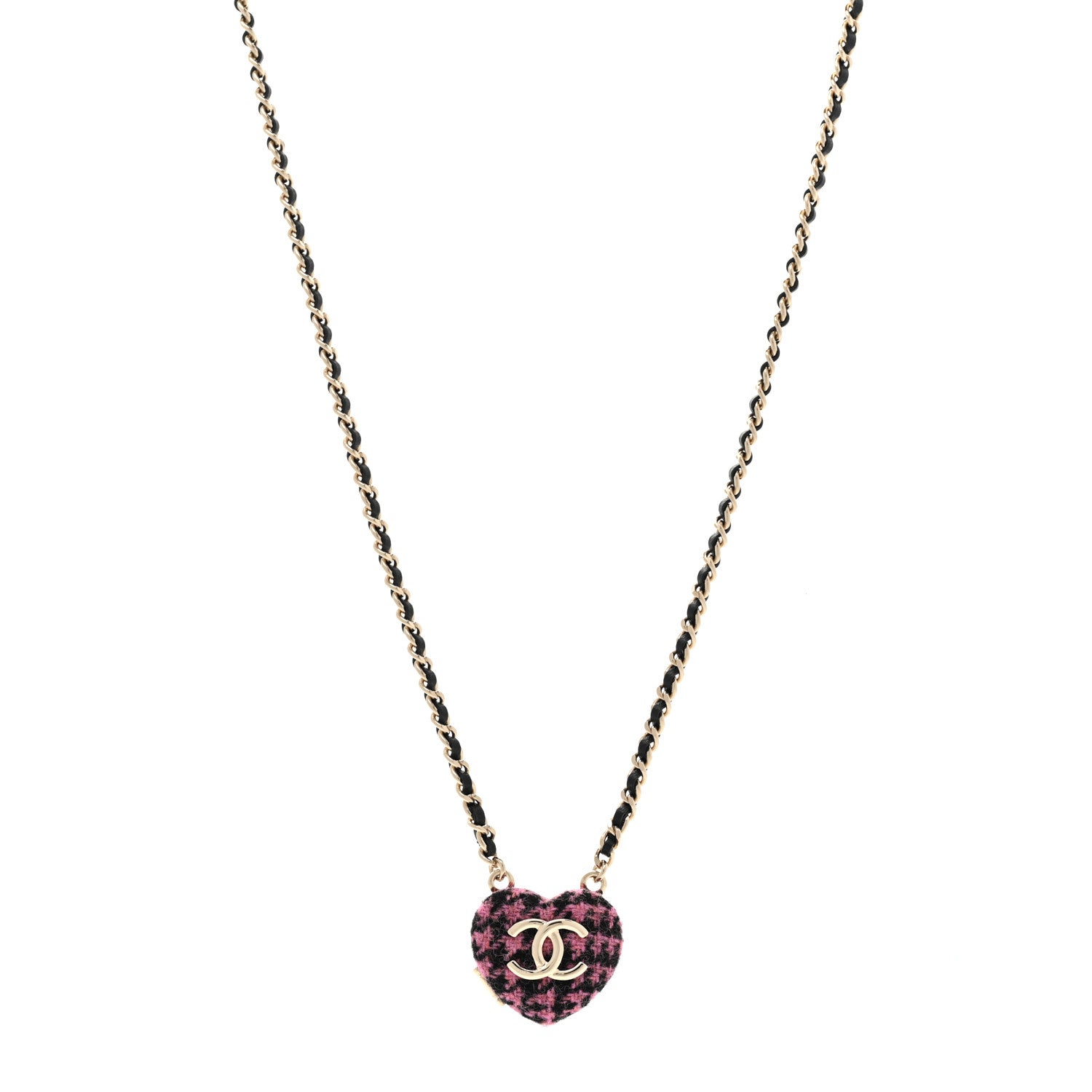 Chanel Lambskin Tweed CC Locket Pendant Necklace Black Pink Gold 1 of 7