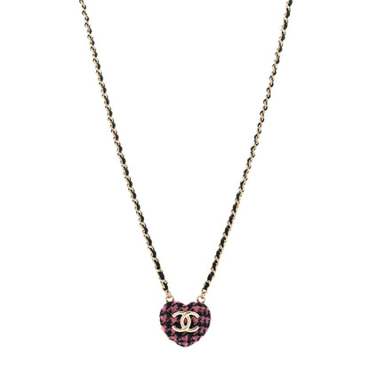 Chanel Lambskin Tweed CC Locket Pendant Necklace Black Pink Gold 1 of 7