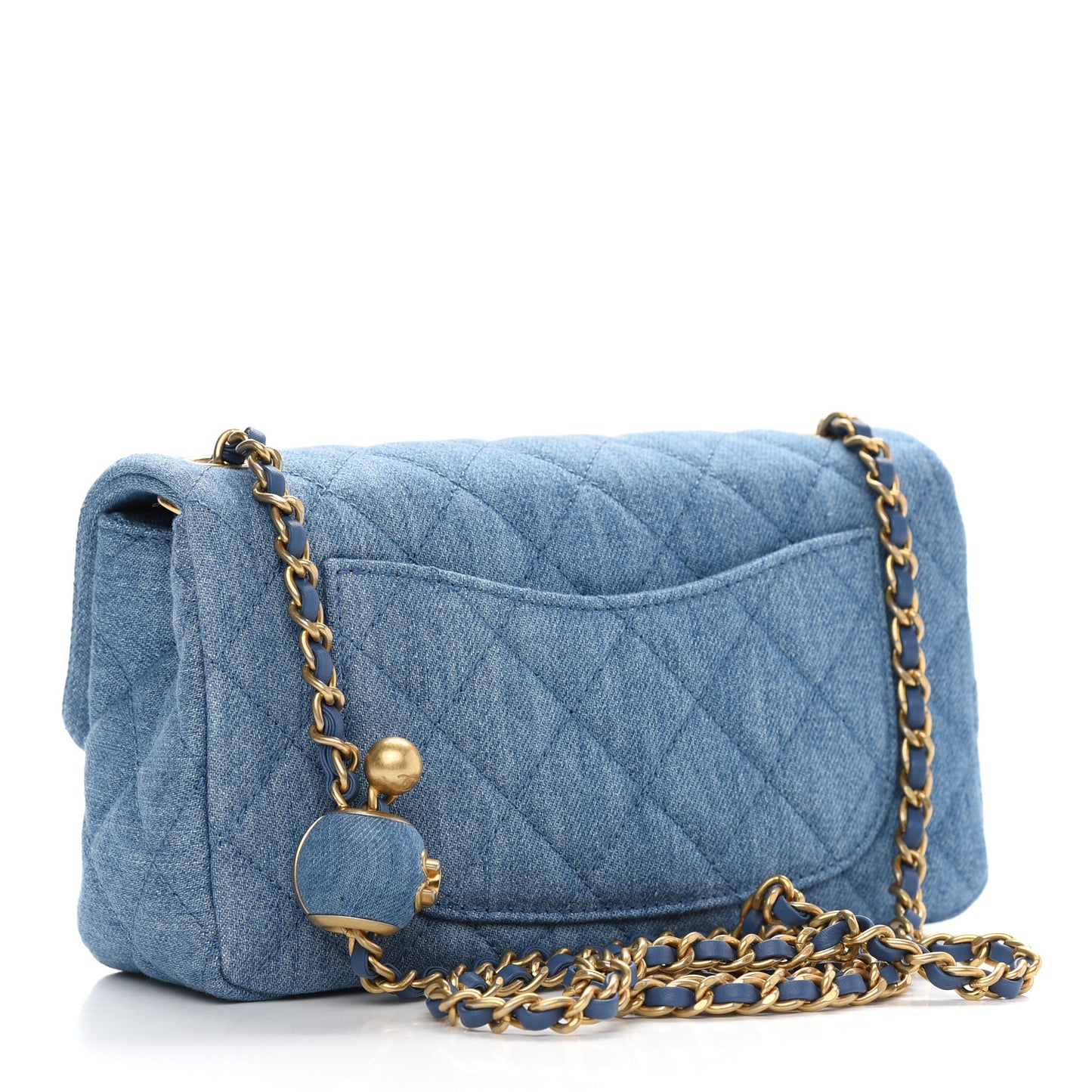 Denim Quilted Mini Pearl Crush Rectangular Flap Blue