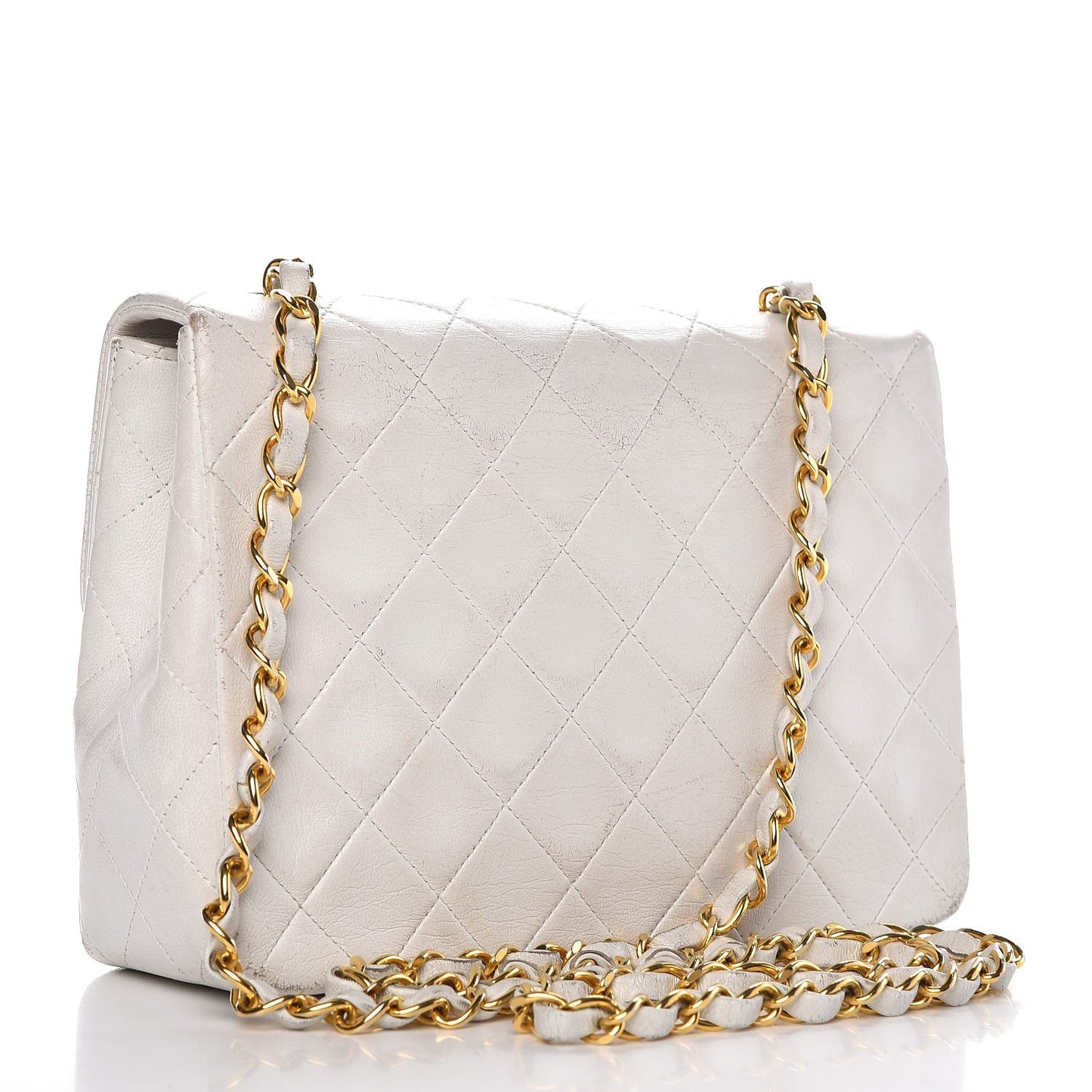 Lambskin Quilted Small Single Flap White
