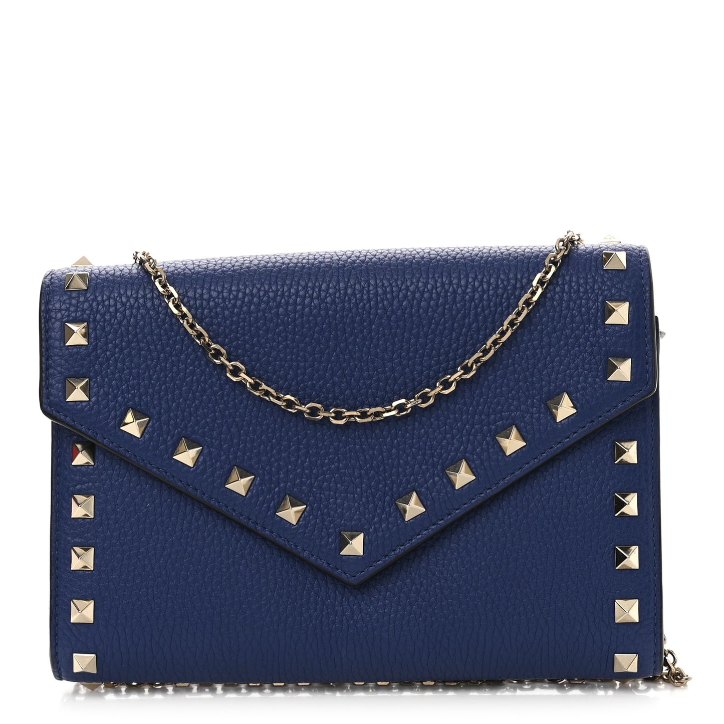 Pebbled Calfskin Rockstud Envelope Wallet On Chain Bag Blu Delft