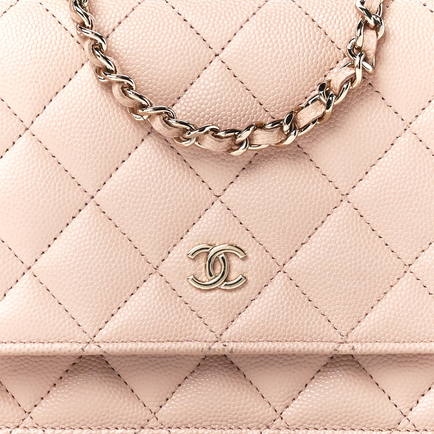 Caviar Quilted Wallet on Chain WOC Light Beige