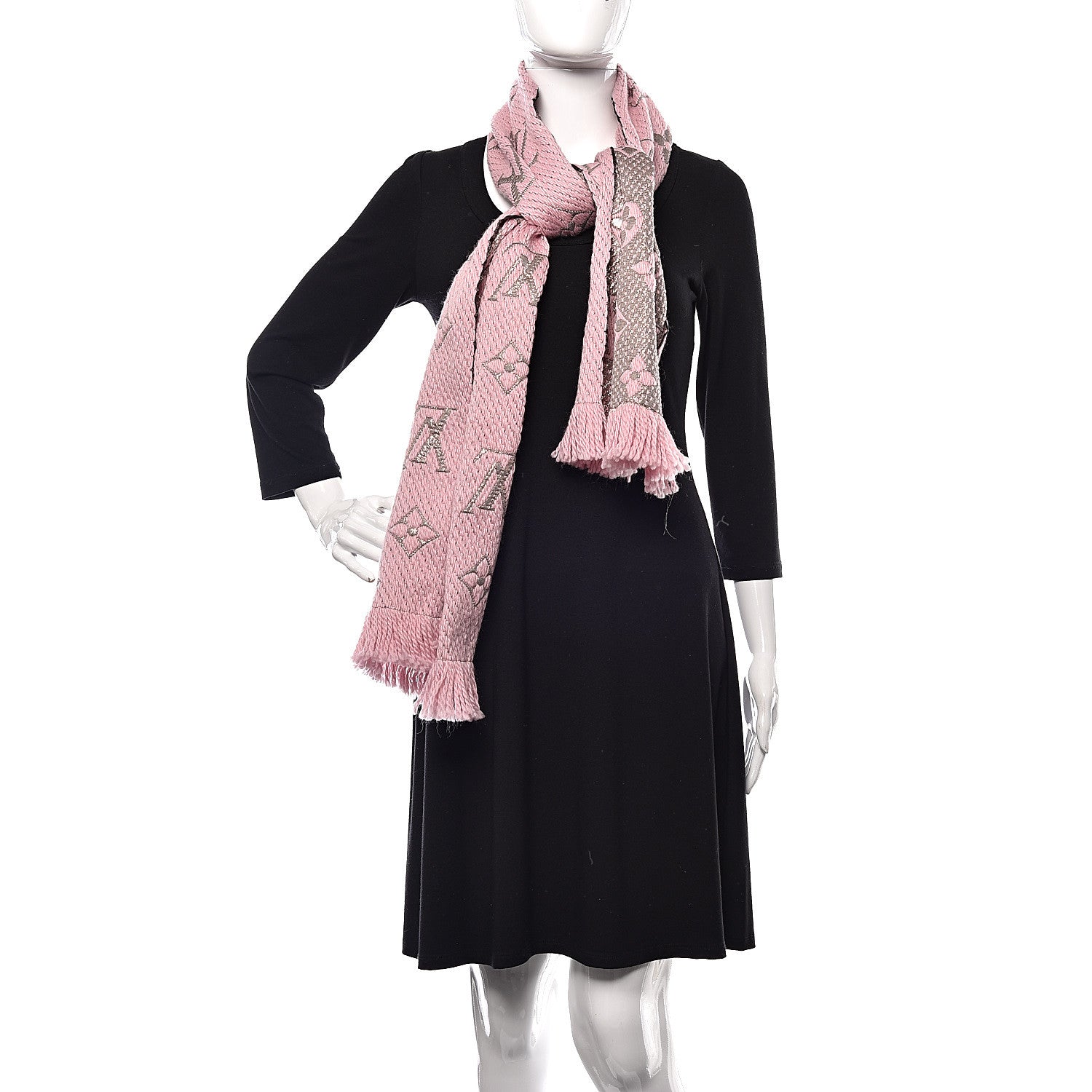 Louis Vuitton Wool Silk Logomania Shine Scarf Pink 2 of 4