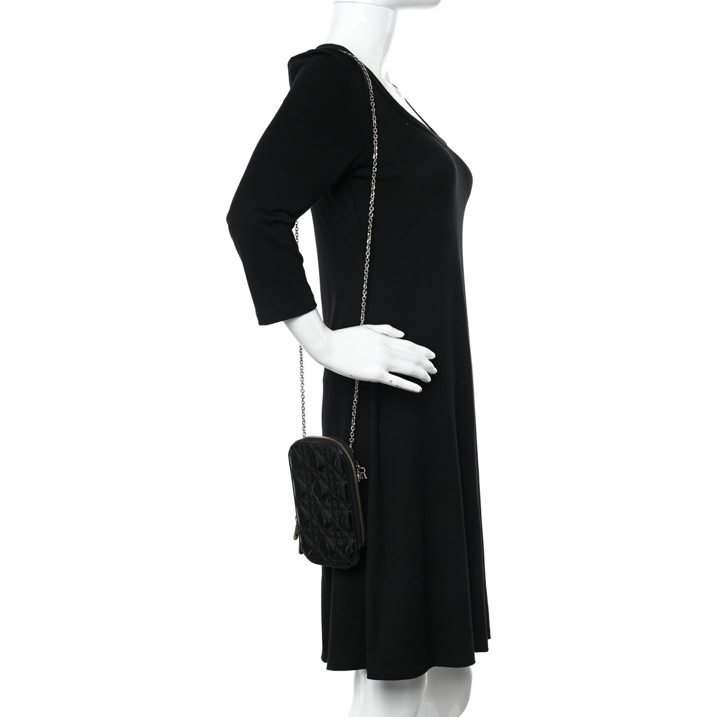 Patent Cannage Lady Dior Phone Holder Black