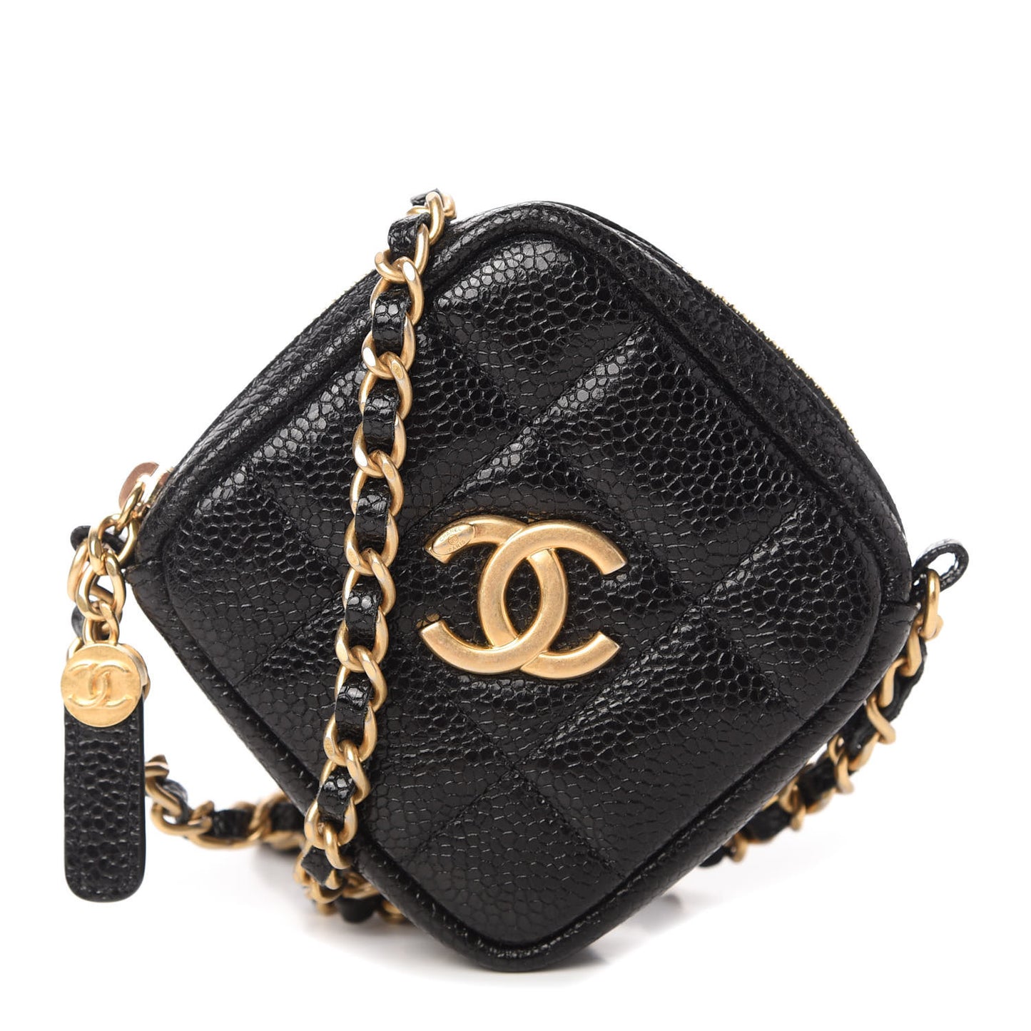 Caviar Quilted Diamond Coin Purse With Chain Black