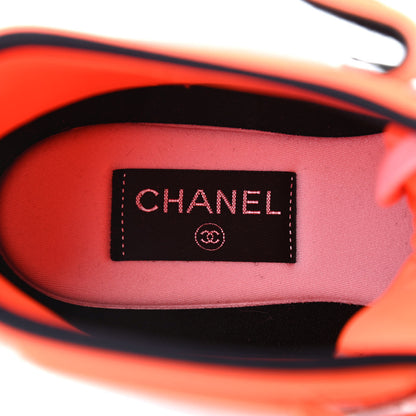 Chanel Suede Calfskin Lambskin Neoprene High Top CC Sneakers 40 White Fluo Orange 7 of 14