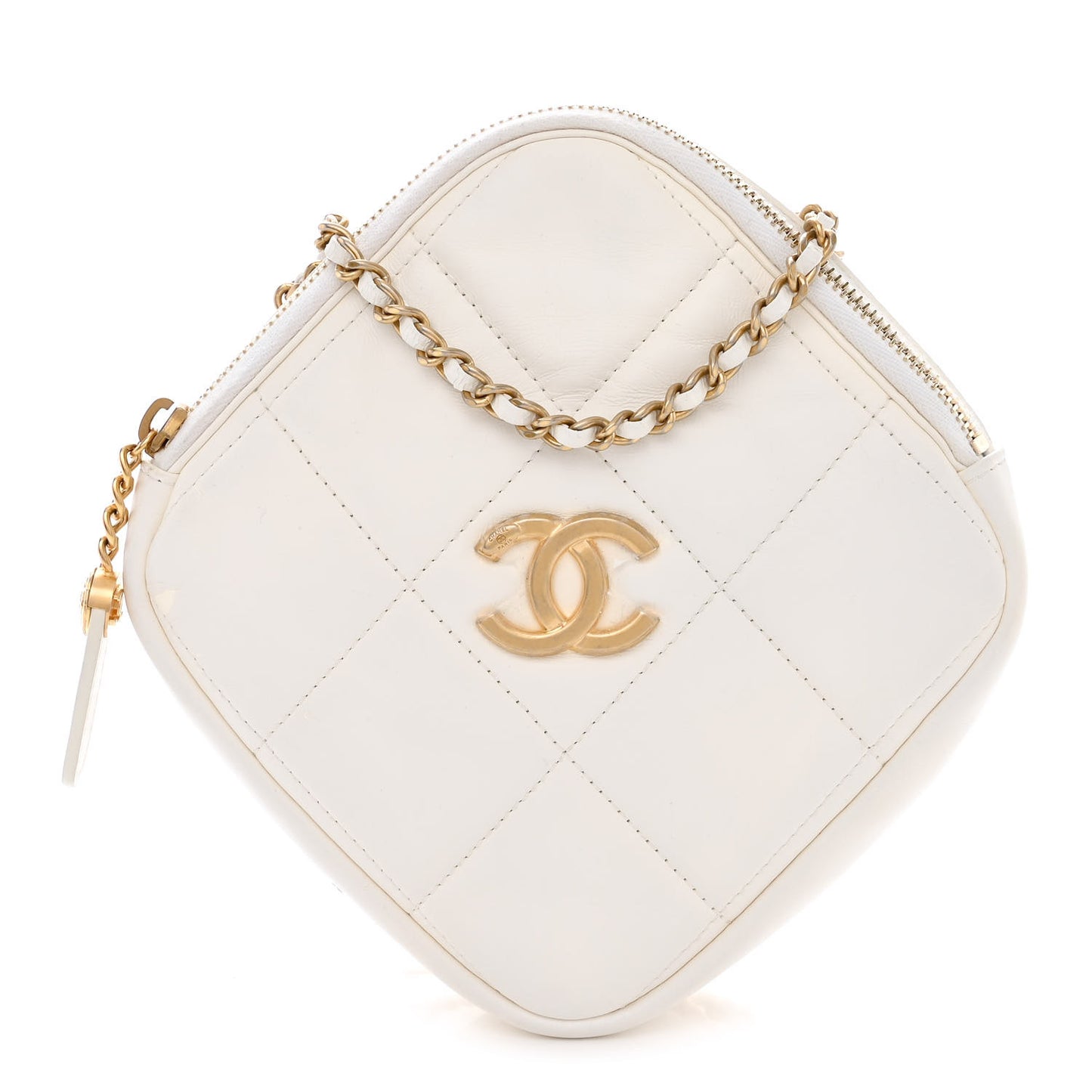 Lambskin Quilted Diamond Clutch With Chain White