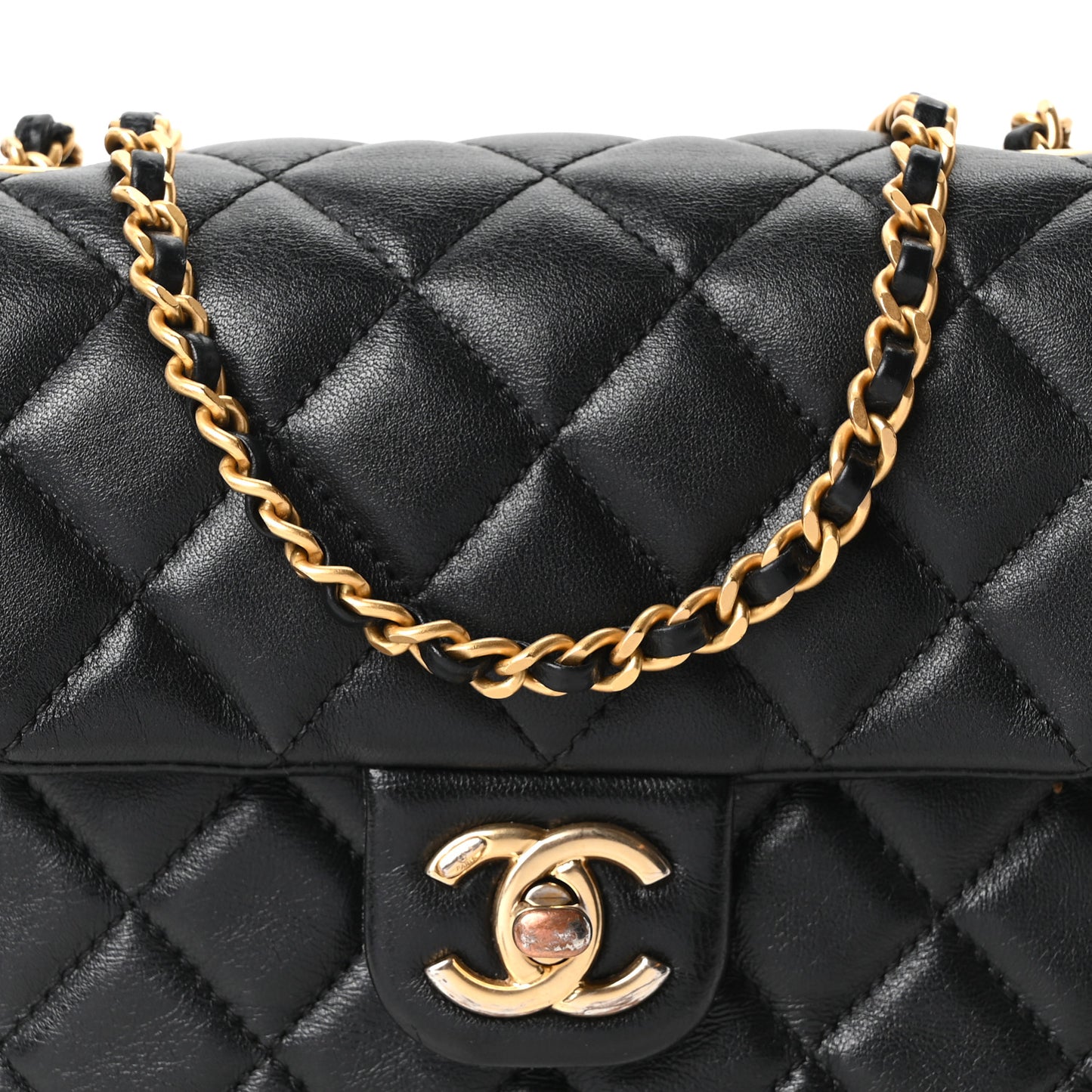 Lambskin Enamel Quilted Mini Coco Hearts Square Flap Black