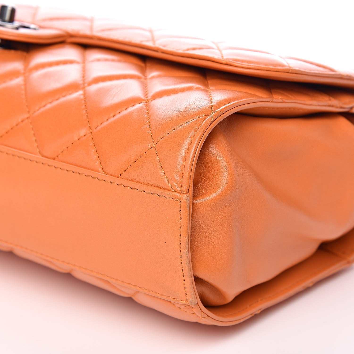 Chanel Lambskin Quilted Jumbo Grocery By Drawstring Shopping Bag Orange 11 of 14