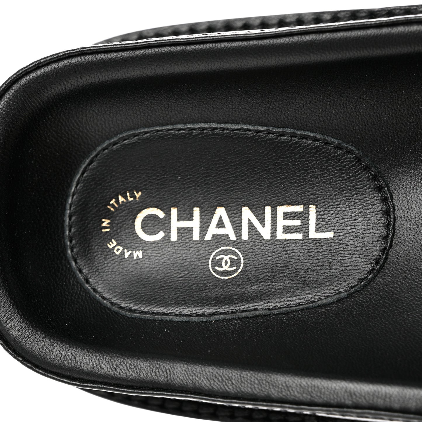 Lambskin Cha-Nel Mule Sandals 37.5 Black Multicolor