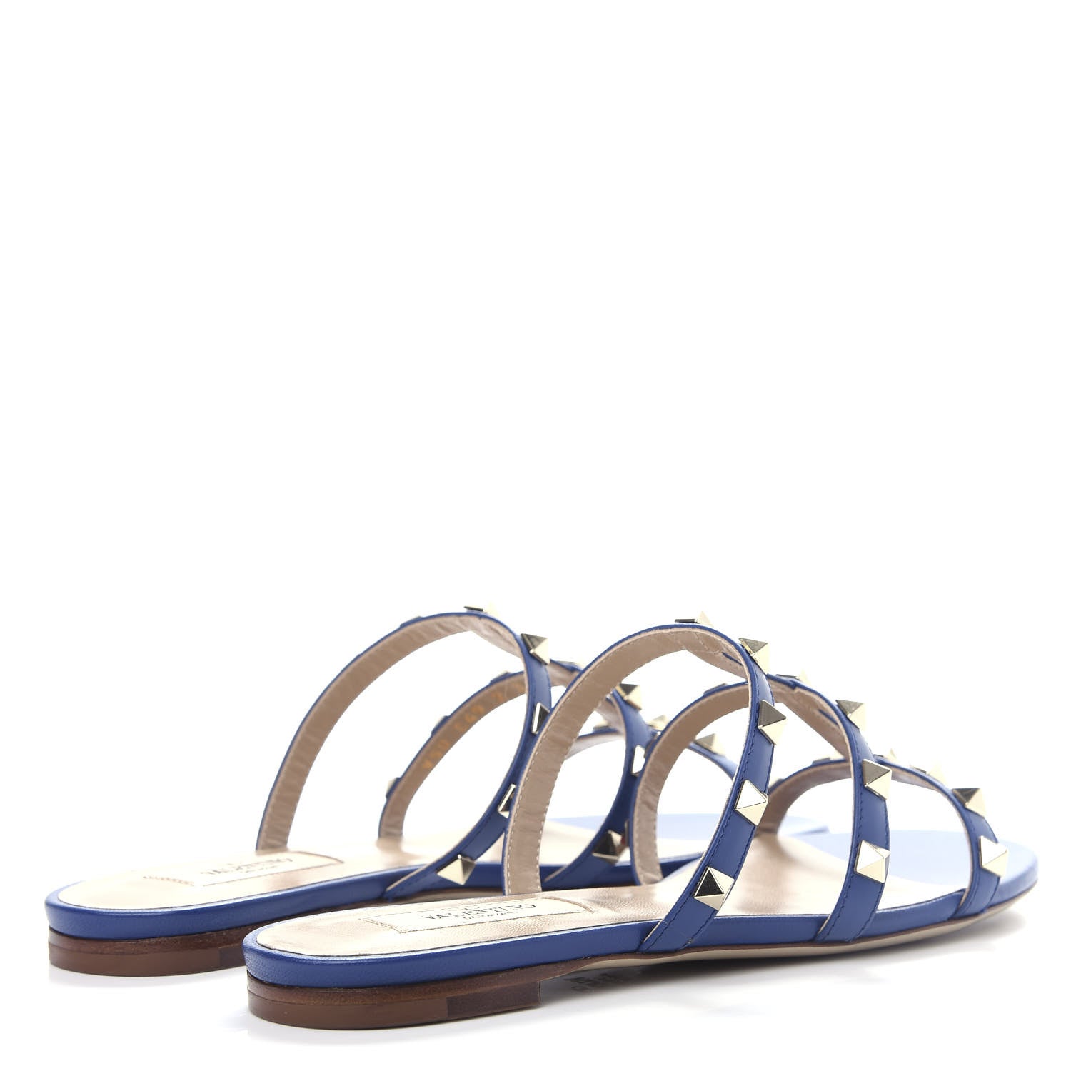 Valentino Garavani Calfskin Rockstud Caged Flat Slide Sandals 36 Blu Delft 4 of 11