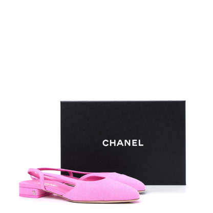Chanel Denim Cap Toe CC Slingback Flats 40 Neon Pink 11 of 11