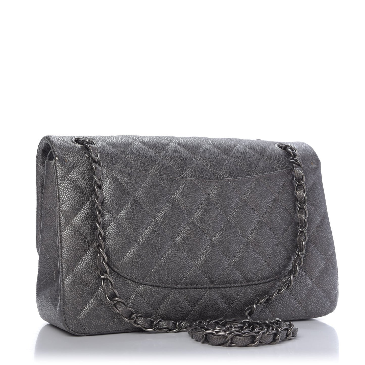 Metallic Caviar Quilted Jumbo Double Flap Dark Silver