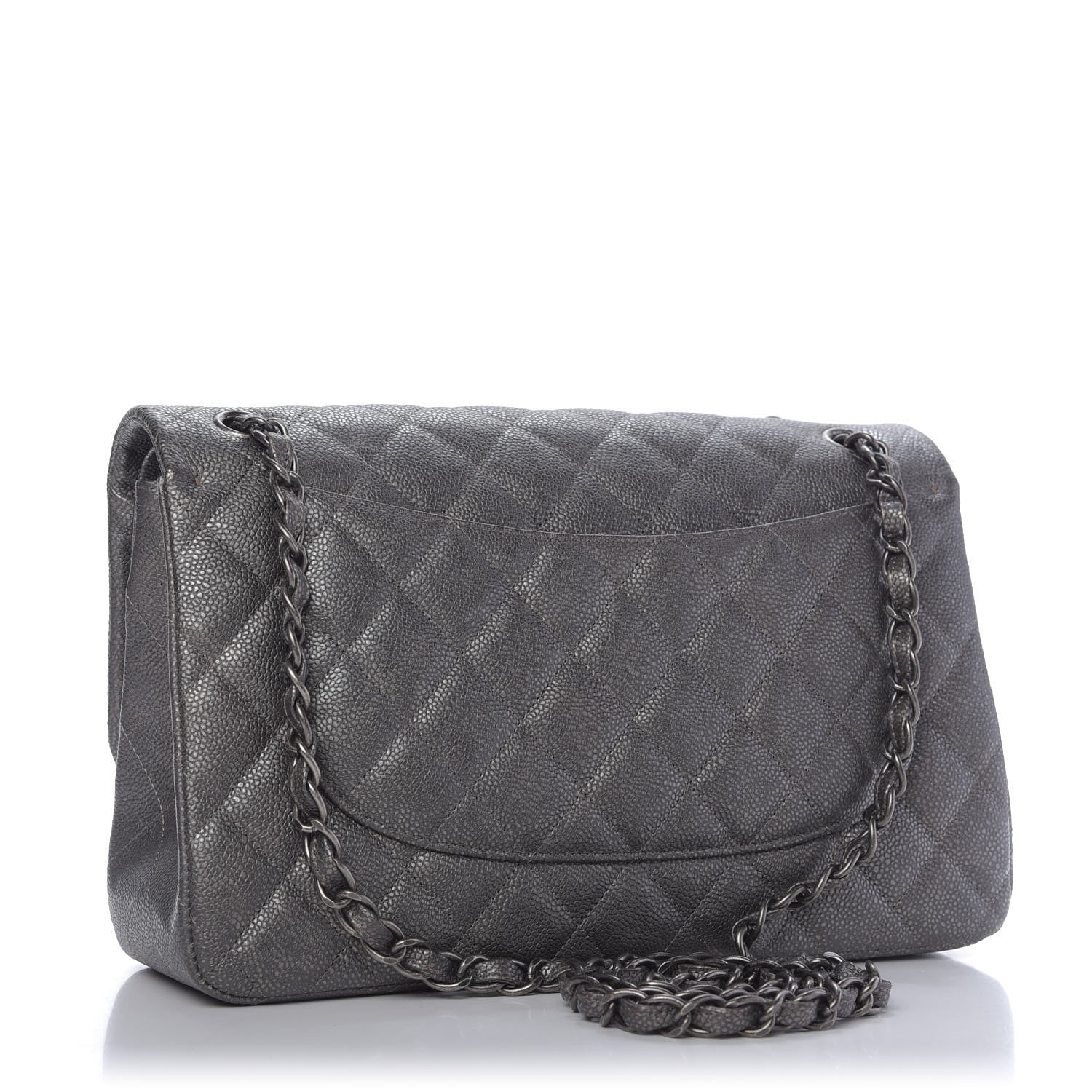 Chanel Metallic Caviar Quilted Jumbo Double Flap Dark Silver 4 of 11