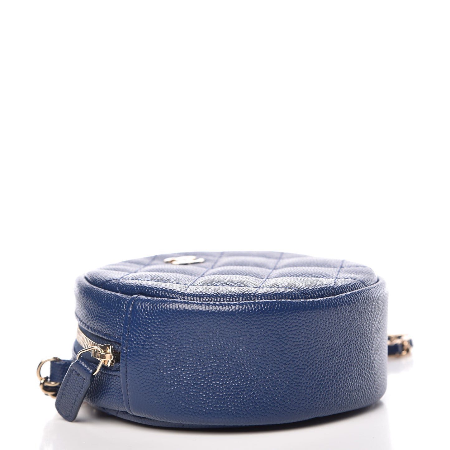 Caviar Quilted Round Clutch With Chain Navy