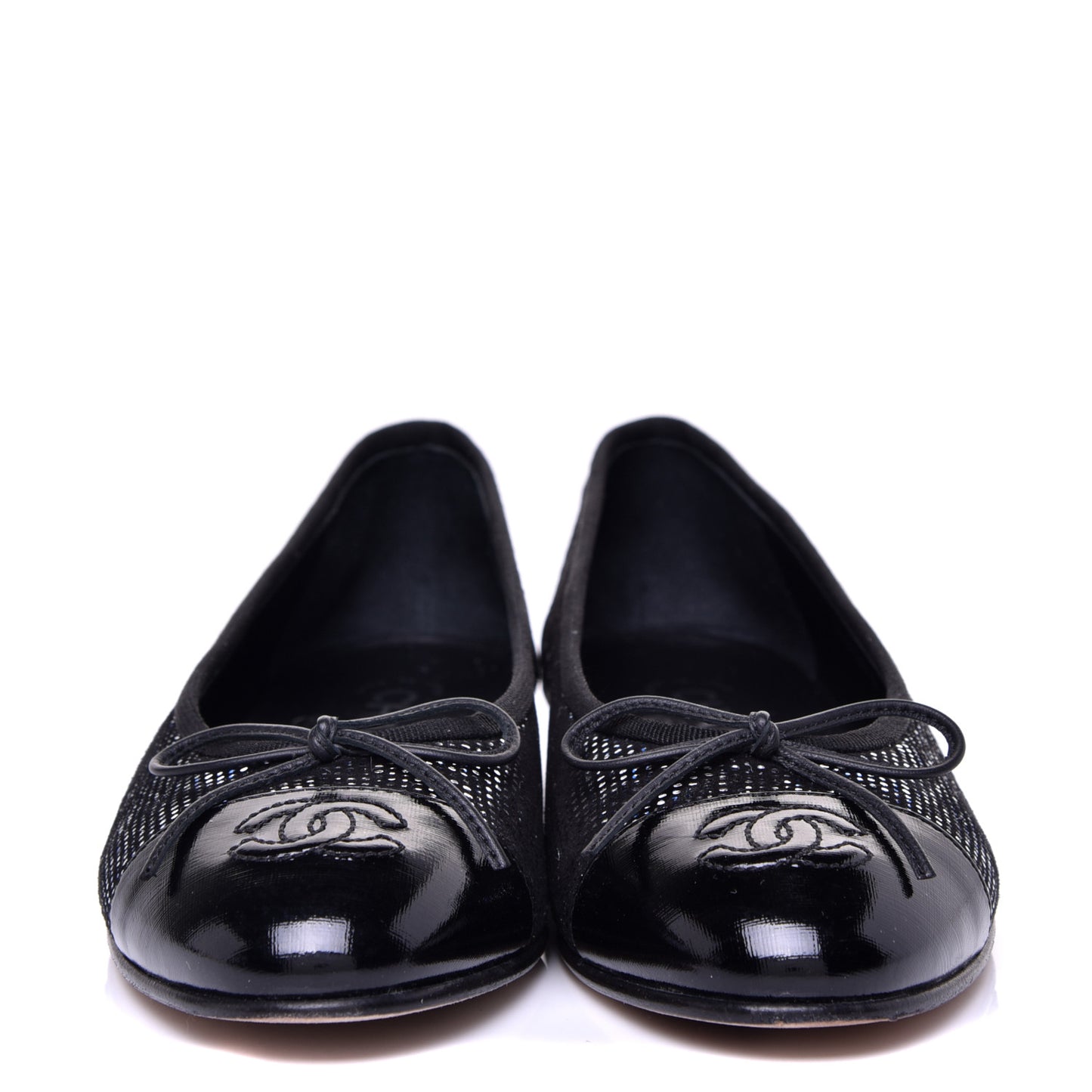 Fantasy Goatskin Patent Calfskin CC Cap Toe Ballerina Flats 36.5 Black Blue