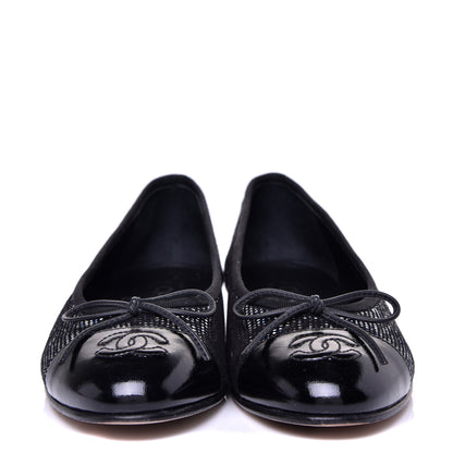 Chanel Fantasy Goatskin Patent Calfskin CC Cap Toe Ballerina Flats 36.5 Black Blue 3 of 11
