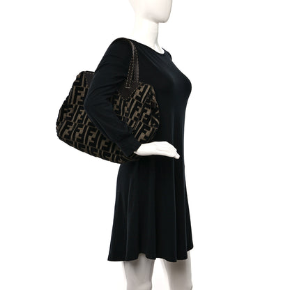 Fendi Velvet Zucca Cuoio Romano Selleria Tote Tobacco Moro 2 of 10