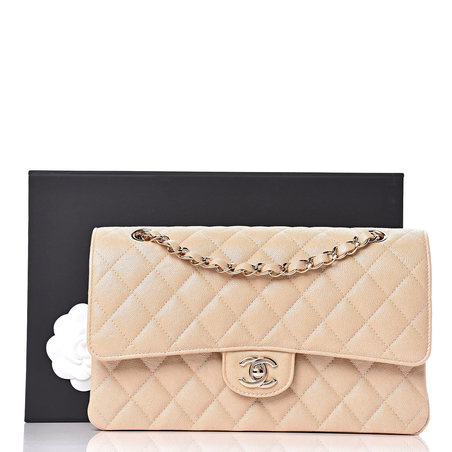Chanel Iridescent Caviar Quilted Medium Double Flap Beige 12 of 12