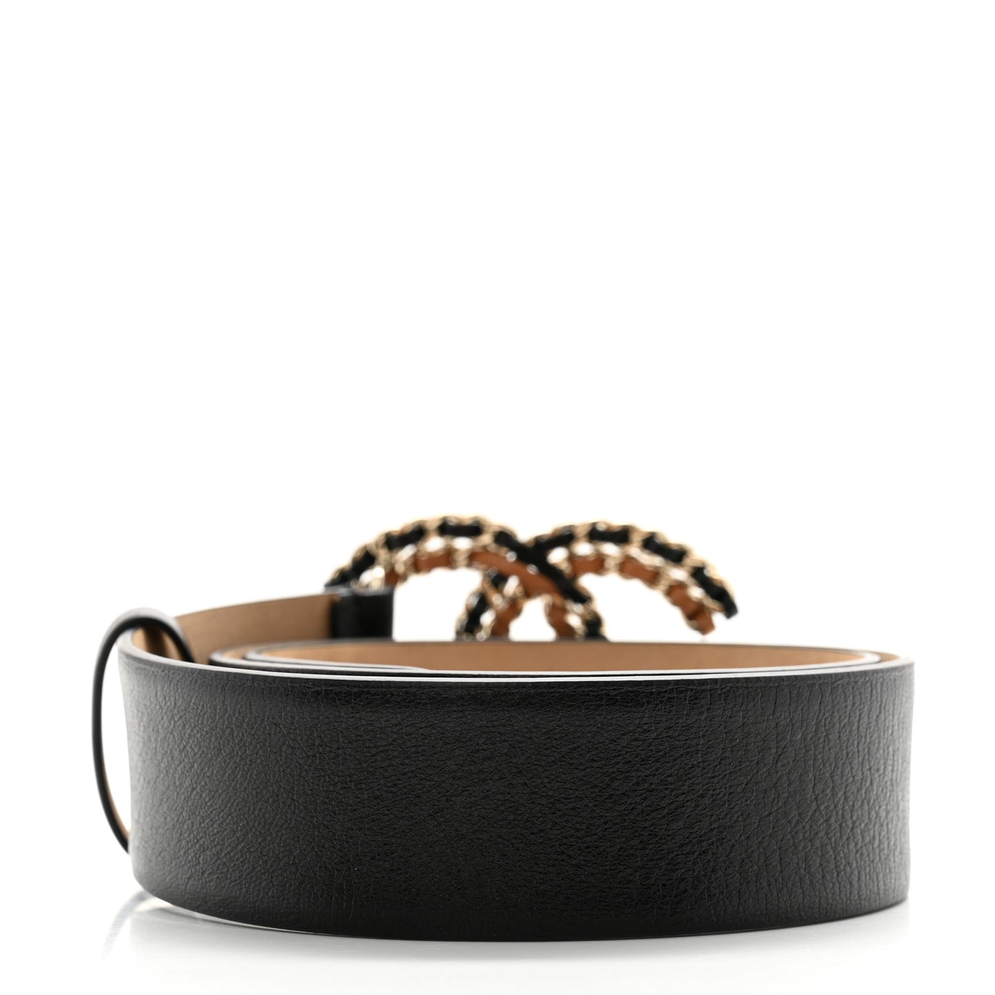 Calfskin CC Chain Belt 80 32 Black Gold